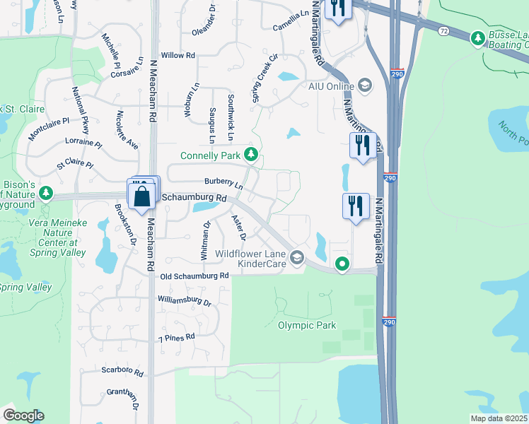 map of restaurants, bars, coffee shops, grocery stores, and more near 4B Burberry Circle in Schaumburg