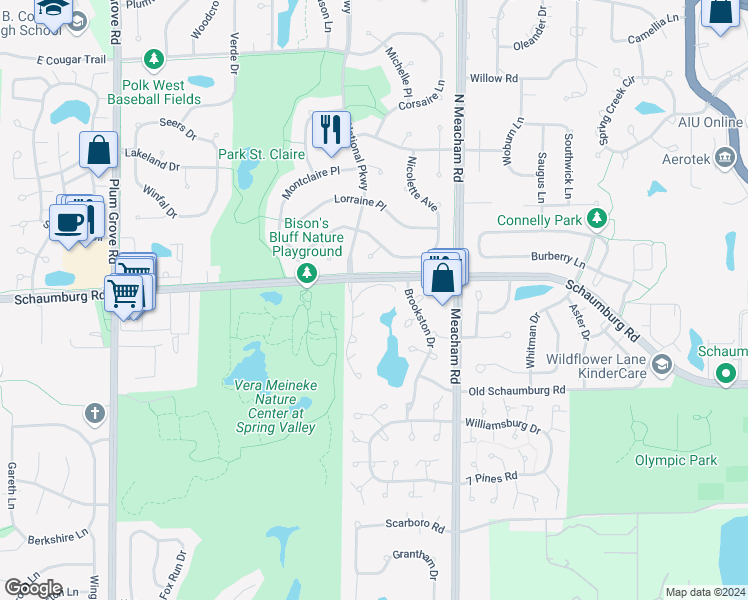 map of restaurants, bars, coffee shops, grocery stores, and more near 15 Bar Harbour Road in Schaumburg