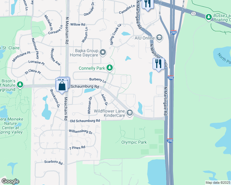 map of restaurants, bars, coffee shops, grocery stores, and more near 10 Lincoln Meadows Drive in Schaumburg