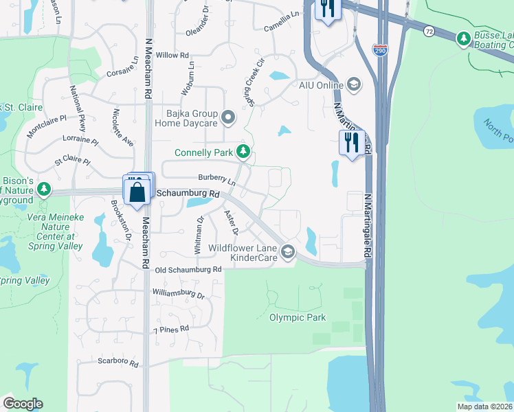 map of restaurants, bars, coffee shops, grocery stores, and more near 4B Burberry Circle in Schaumburg