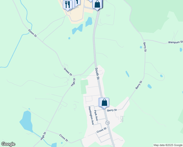 map of restaurants, bars, coffee shops, grocery stores, and more near 1234 South Street in Wrentham