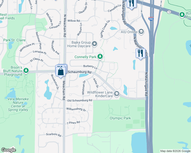 map of restaurants, bars, coffee shops, grocery stores, and more near 2 Whitman Drive in Schaumburg