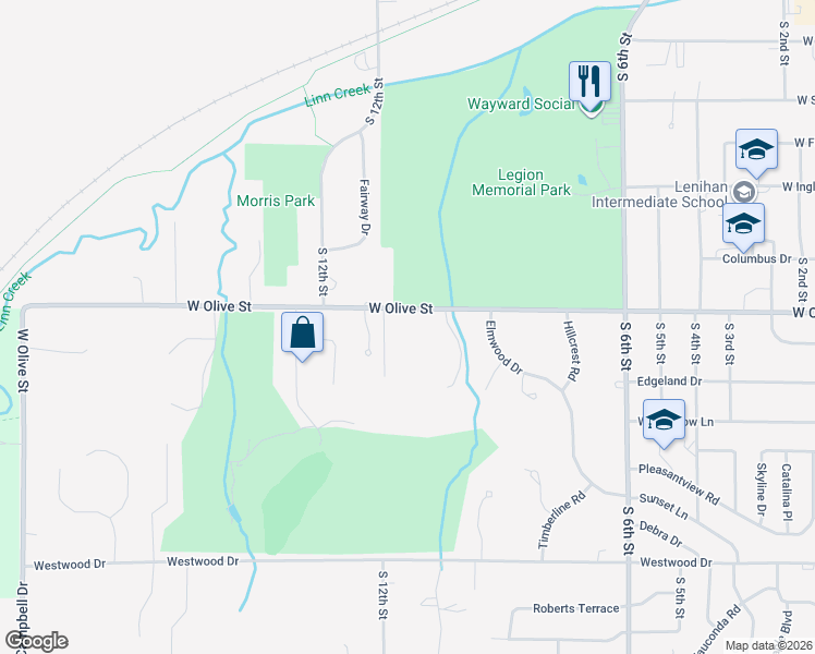 map of restaurants, bars, coffee shops, grocery stores, and more near 1000-1100 West Olive Street in Marshalltown