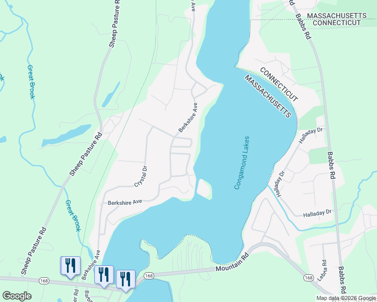 map of restaurants, bars, coffee shops, grocery stores, and more near 20 Evergreen Avenue in Southwick