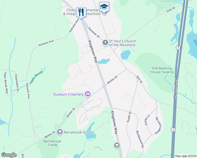 map of restaurants, bars, coffee shops, grocery stores, and more near 268 Kingstown Way in Duxbury