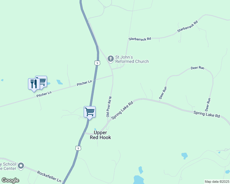 map of restaurants, bars, coffee shops, grocery stores, and more near 94 Old Post Road North in Red Hook