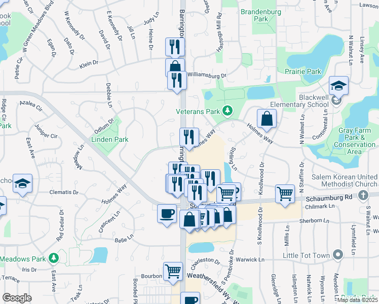 map of restaurants, bars, coffee shops, grocery stores, and more near in Schaumburg