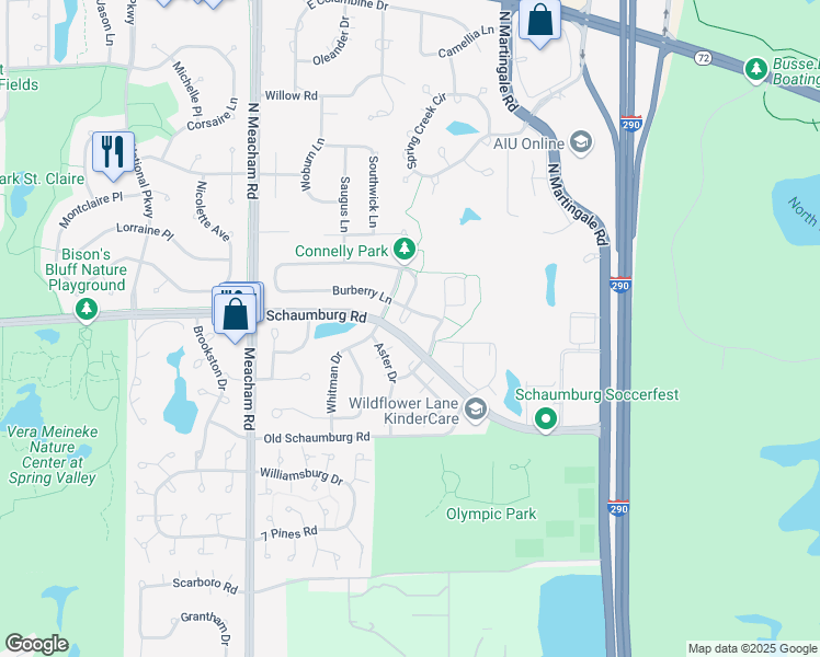 map of restaurants, bars, coffee shops, grocery stores, and more near 4B Burberry Circle in Schaumburg