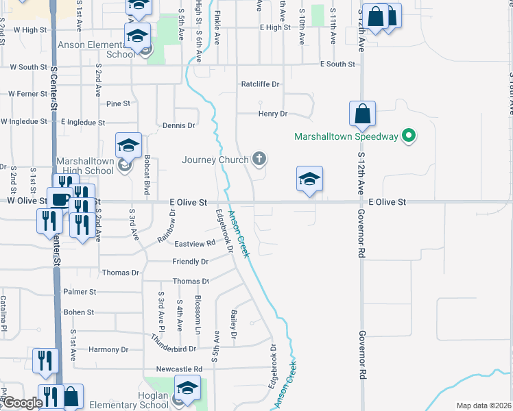 map of restaurants, bars, coffee shops, grocery stores, and more near 1706 South 7th Avenue in Marshalltown