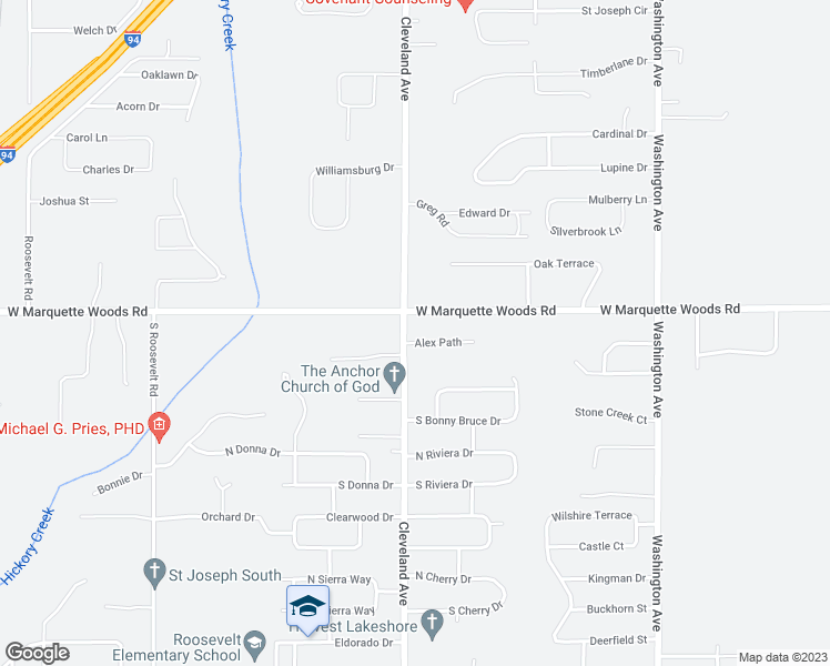 map of restaurants, bars, coffee shops, grocery stores, and more near 4923 Cleveland Avenue in Stevensville