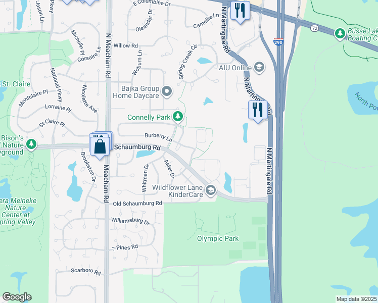 map of restaurants, bars, coffee shops, grocery stores, and more near 1650 Burberry Lane in Schaumburg