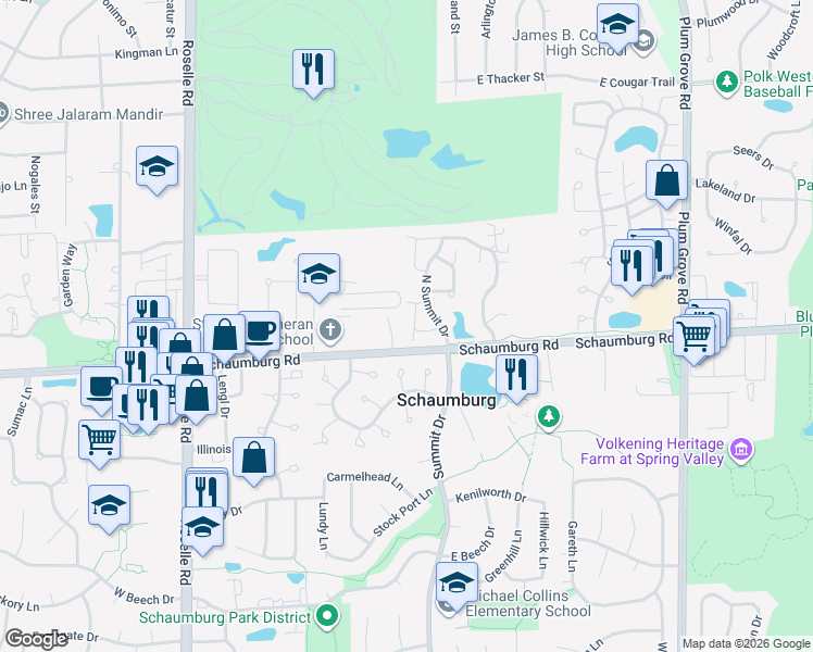 map of restaurants, bars, coffee shops, grocery stores, and more near 24 Ascot Circle in Schaumburg