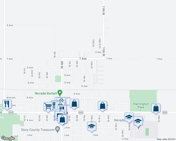 map of restaurants, bars, coffee shops, grocery stores, and more near 1830 10th Street in Nevada