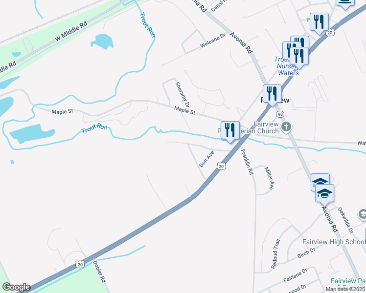 map of restaurants, bars, coffee shops, grocery stores, and more near 7763 Linda Ave in Fairview