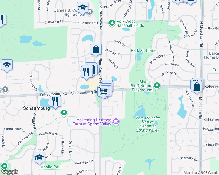 map of restaurants, bars, coffee shops, grocery stores, and more near 810 Hadley Run Lane in Schaumburg