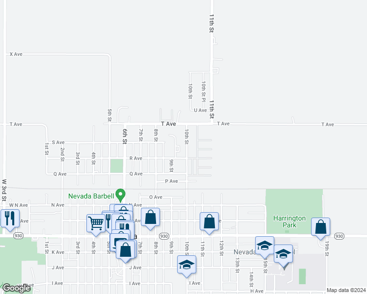 map of restaurants, bars, coffee shops, grocery stores, and more near 1830 10th Street in Nevada