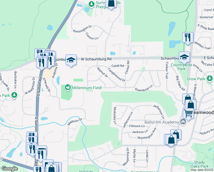 map of restaurants, bars, coffee shops, grocery stores, and more near 514 Deerfield Dr in Streamwood