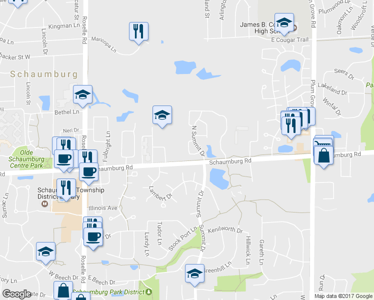map of restaurants, bars, coffee shops, grocery stores, and more near 24 Ascot Circle in Schaumburg