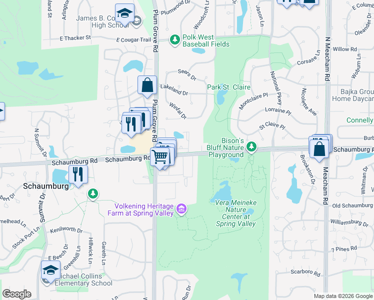 map of restaurants, bars, coffee shops, grocery stores, and more near 890 Hadley Run Lane in Schaumburg