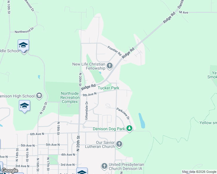 map of restaurants, bars, coffee shops, grocery stores, and more near 2200 9th Avenue North in Denison