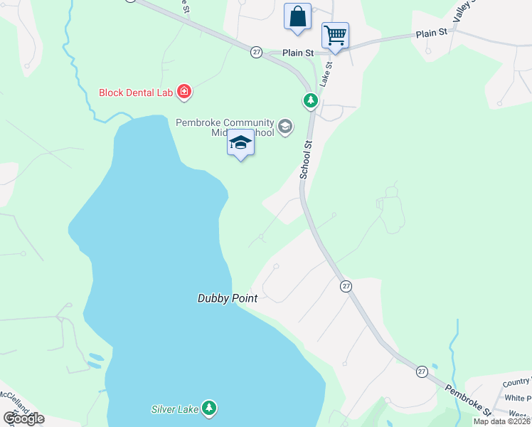 map of restaurants, bars, coffee shops, grocery stores, and more near 25 Little Brook Road in Pembroke