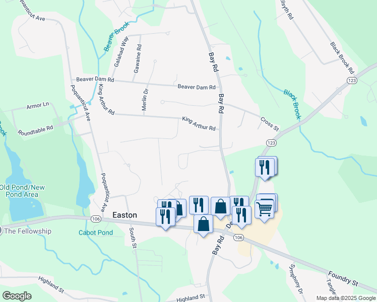map of restaurants, bars, coffee shops, grocery stores, and more near 9 Matthew Circle in Easton