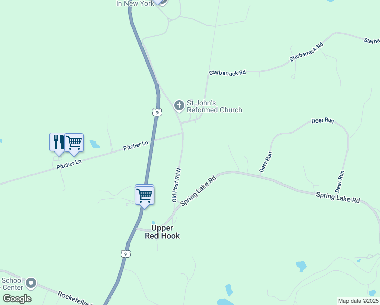 map of restaurants, bars, coffee shops, grocery stores, and more near 94 Old Post Rd N in Red Hook