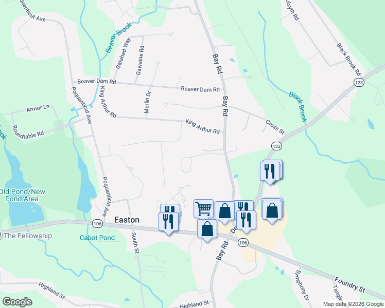 map of restaurants, bars, coffee shops, grocery stores, and more near 359 Bay Road in Easton