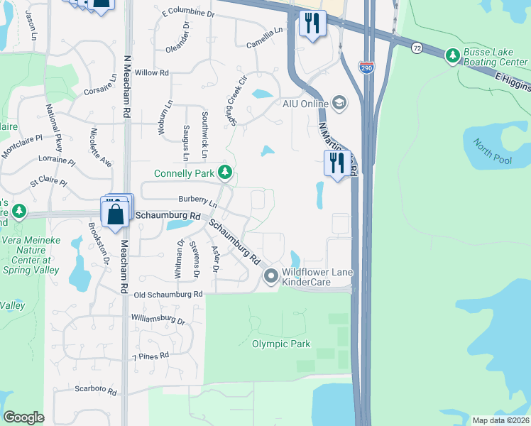 map of restaurants, bars, coffee shops, grocery stores, and more near 1700 Lincoln Meadows Circle in Schaumburg