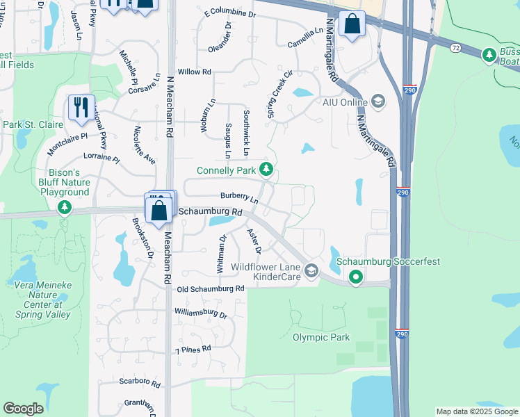 map of restaurants, bars, coffee shops, grocery stores, and more near 4B Burberry Circle in Schaumburg