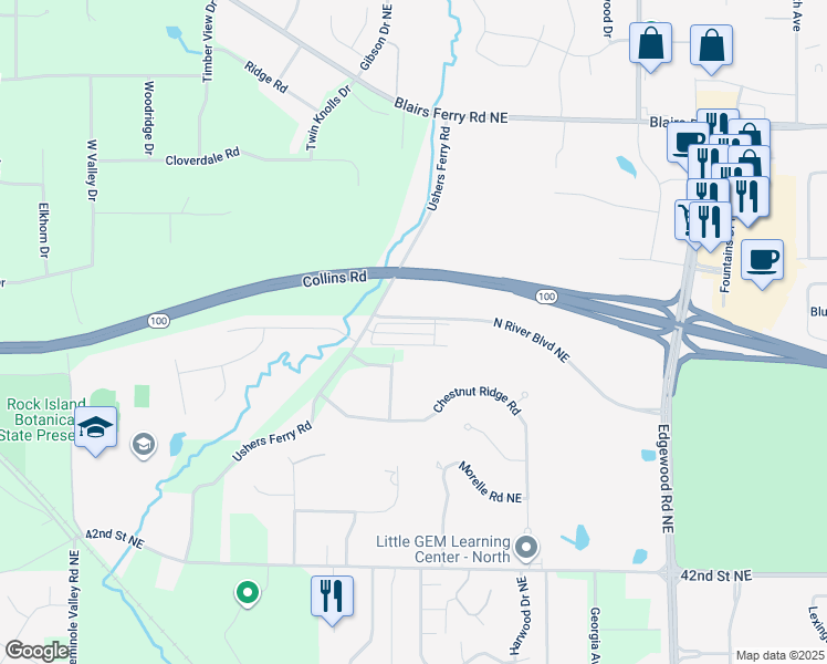 map of restaurants, bars, coffee shops, grocery stores, and more near 4982 Ushers Ferry Road in Cedar Rapids