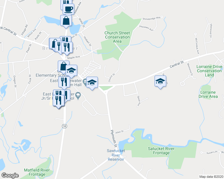 map of restaurants, bars, coffee shops, grocery stores, and more near 33 Morse Avenue in East Bridgewater