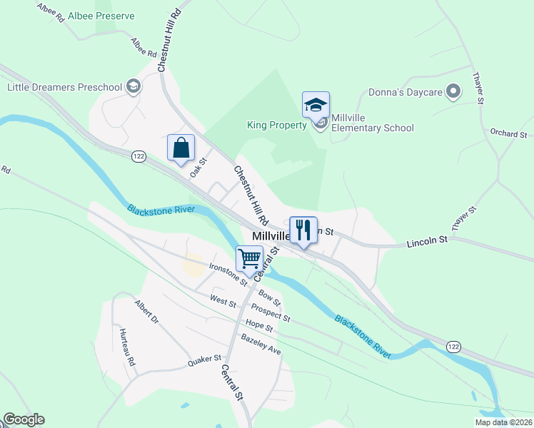 map of restaurants, bars, coffee shops, grocery stores, and more near in Millville