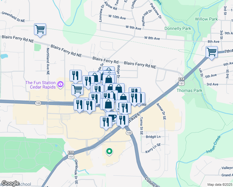 map of restaurants, bars, coffee shops, grocery stores, and more near 1464 Twixt Town Road in Marion