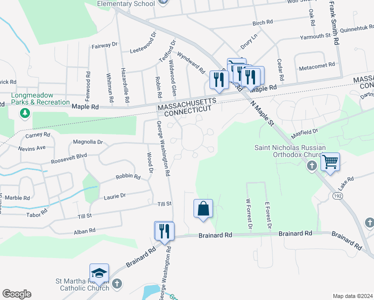 map of restaurants, bars, coffee shops, grocery stores, and more near 409 The Meadows in Enfield