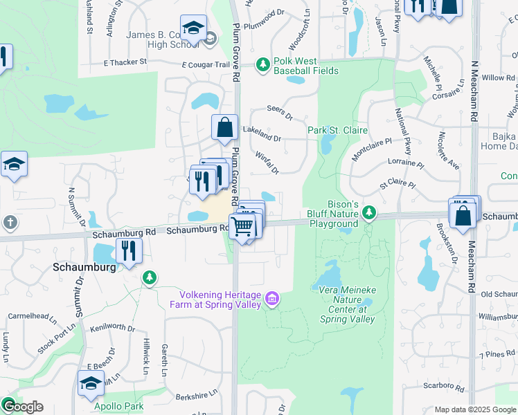 map of restaurants, bars, coffee shops, grocery stores, and more near 810 Hadley Run Lane in Schaumburg