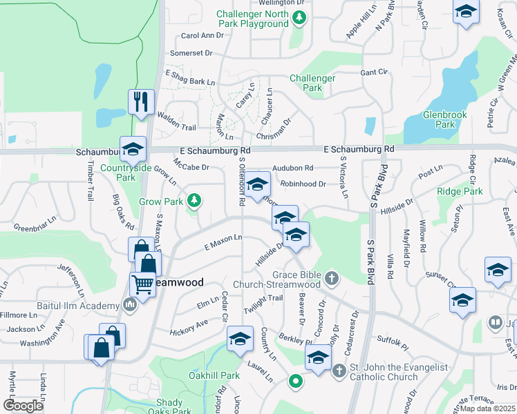 map of restaurants, bars, coffee shops, grocery stores, and more near in Streamwood