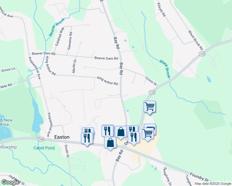 map of restaurants, bars, coffee shops, grocery stores, and more near 9 Matthew Circle in Easton
