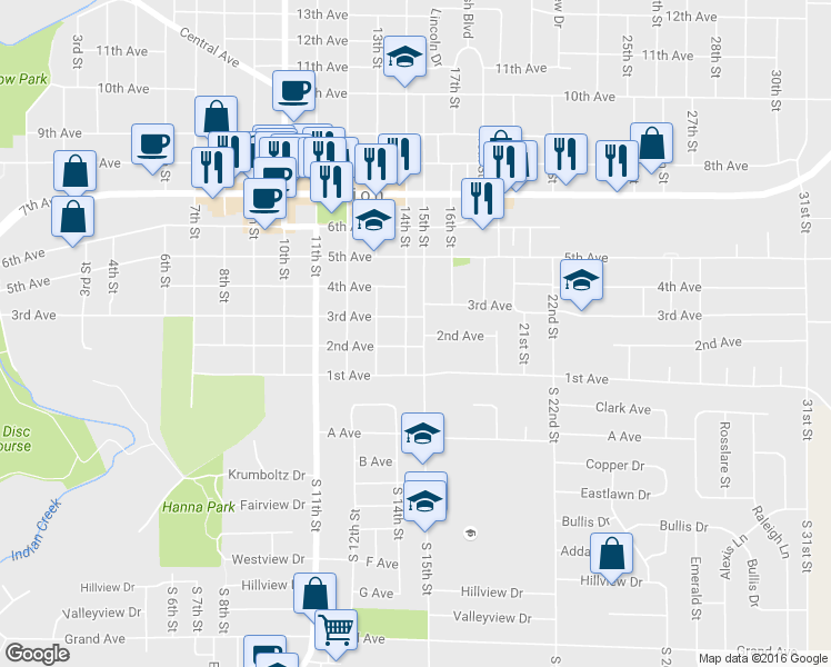 map of restaurants, bars, coffee shops, grocery stores, and more near 263 14th Street in Marion
