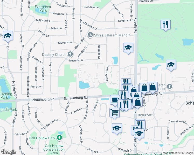 map of restaurants, bars, coffee shops, grocery stores, and more near 350 Schaumburg Road in Schaumburg