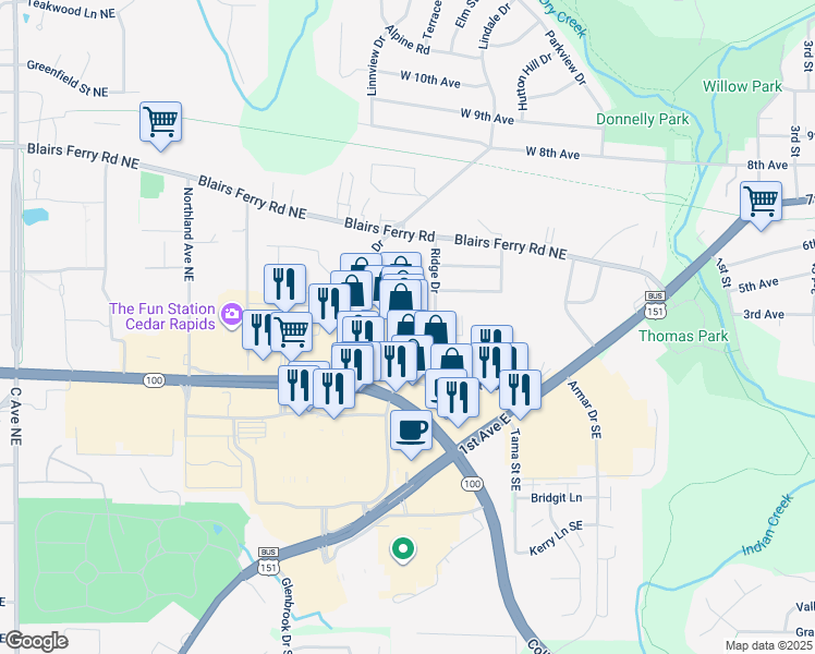 map of restaurants, bars, coffee shops, grocery stores, and more near 1464 Twixt Town Road in Marion