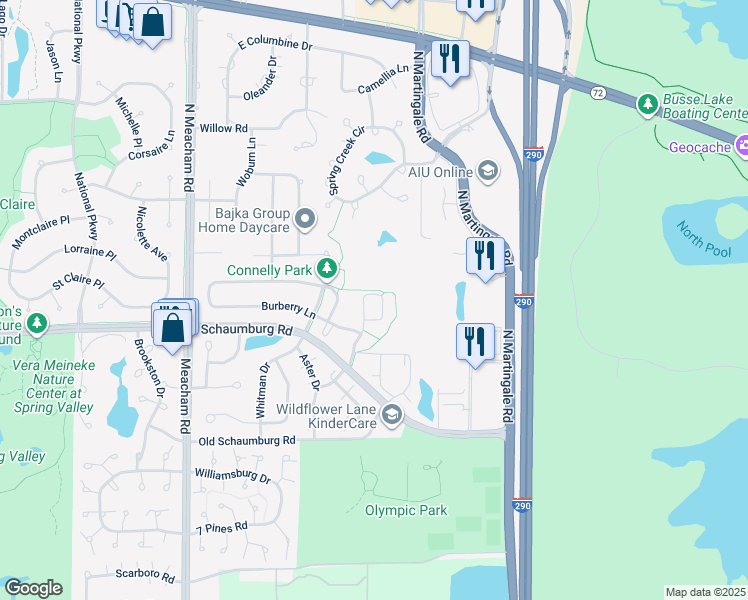 map of restaurants, bars, coffee shops, grocery stores, and more near 1630 Lincoln Meadows Circle in Schaumburg