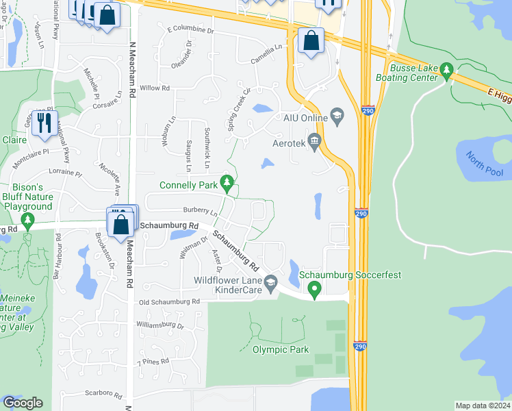 map of restaurants, bars, coffee shops, grocery stores, and more near 110 Lincoln Meadows Drive in Schaumburg