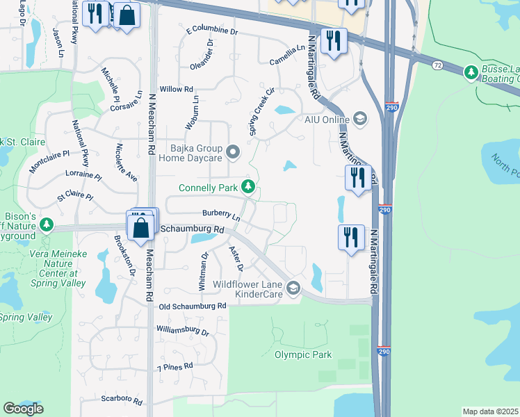 map of restaurants, bars, coffee shops, grocery stores, and more near 64 Azalea Drive in Schaumburg