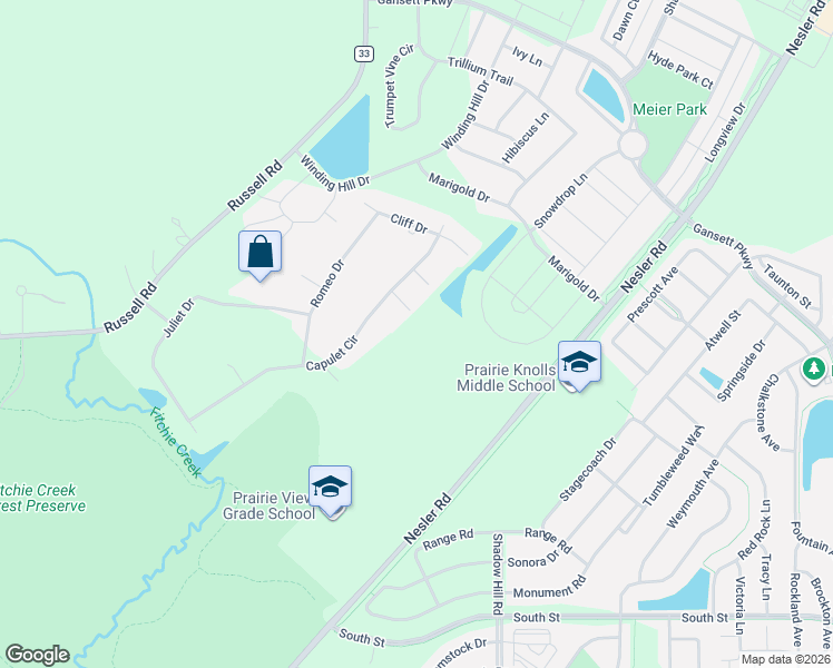 map of restaurants, bars, coffee shops, grocery stores, and more near 39W197 Saindon Drive in Elgin