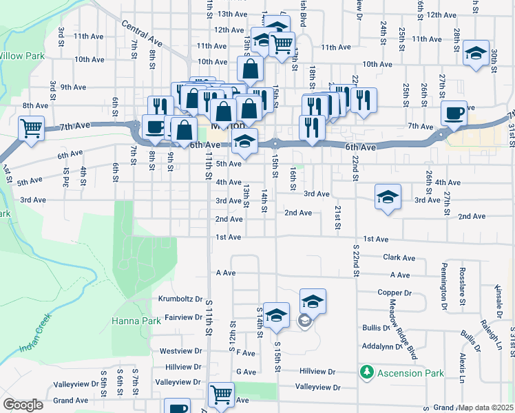 map of restaurants, bars, coffee shops, grocery stores, and more near 320 15th Street in Marion