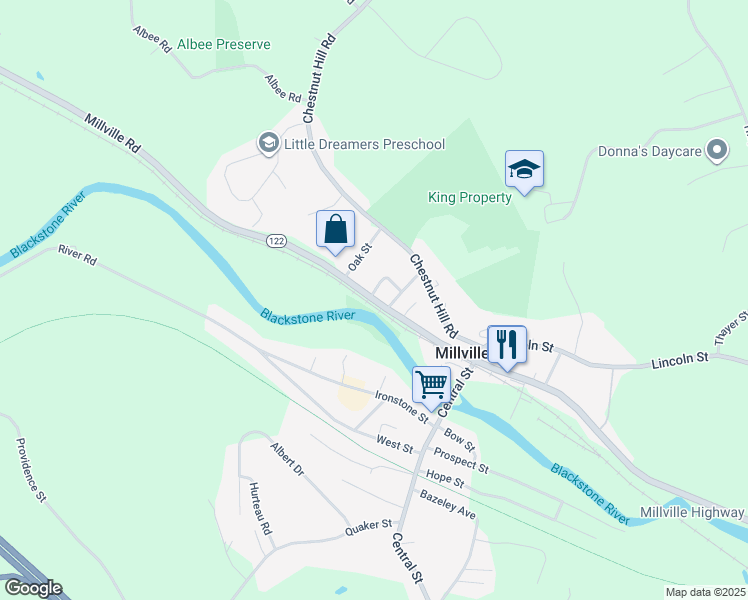 map of restaurants, bars, coffee shops, grocery stores, and more near 258 Main Street in Millville