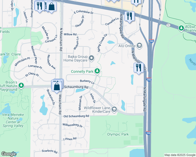 map of restaurants, bars, coffee shops, grocery stores, and more near 64 Azalea Drive in Schaumburg
