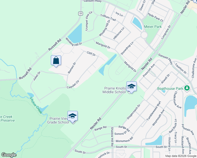 map of restaurants, bars, coffee shops, grocery stores, and more near 39W197 Saindon Drive in Elgin