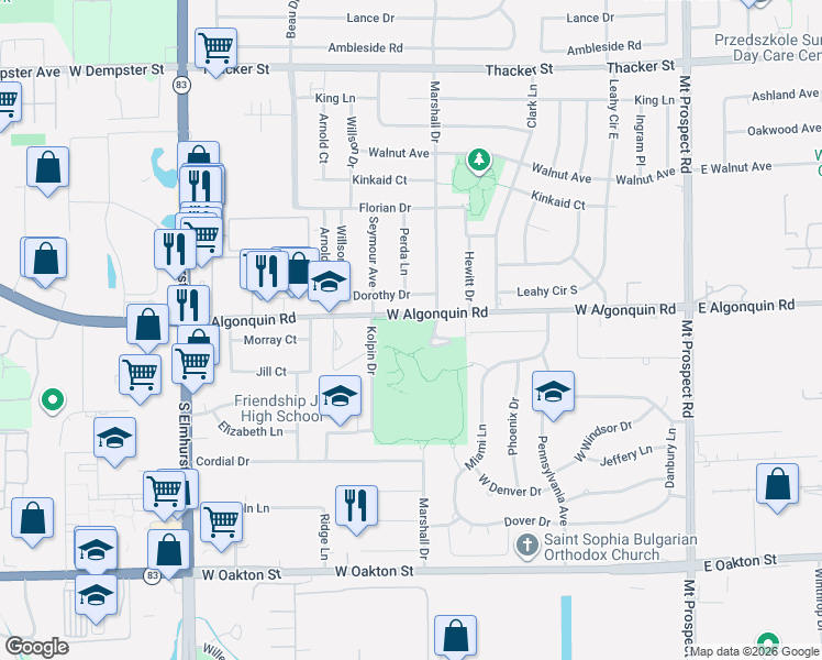 map of restaurants, bars, coffee shops, grocery stores, and more near 435 West Algonquin Road in Des Plaines